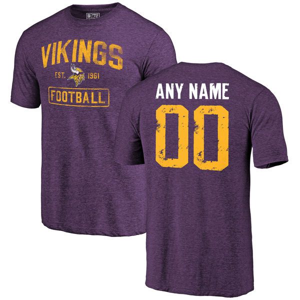 Men Minnesota Vikings Purple Distressed Custom Name and Number Tri-Blend Custom NFL T-Shirt->->Sports Accessory